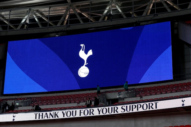 LONDON, ENGLAND - JANUARY 13: The screen showing Tottenham Hotspur badge after the Premier League match between Tottenham Hotspur and Everton at Wembley Stadium on January 13, 2018 in London, England. (Photo by Catherine Ivill/Getty Images)