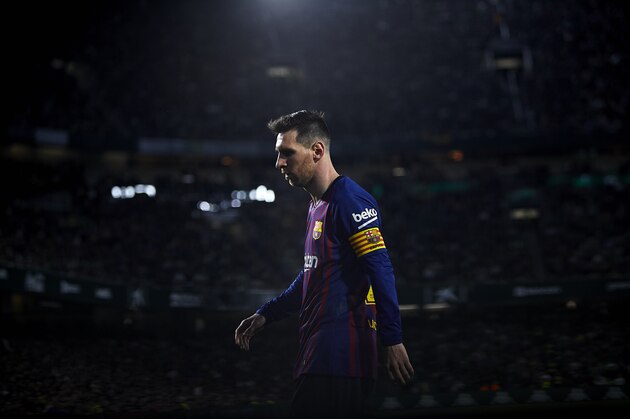 SEVILLE, SPAIN - MARCH 17: Lionel Messi of FC Barcelona looks on during the La Liga match between Real Betis Balompie and FC Barcelona at Estadio Benito Villamarin on March 17, 2019 in Seville, Spain. (Photo by Quality Sport Images/Getty Images)