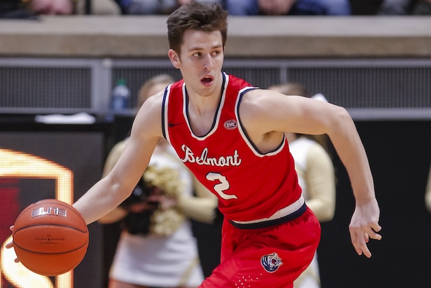 WEST LAFAYETTE, IN - DECEMBER 29: Grayson Murphy #2 of the Belmont Bruins brings the ball up court during the game against the Purdue Boilermakers at Mackey Arena on December 29, 2018 in West Lafayette, Indiana. (Photo by Michael Hickey/Getty Images)
