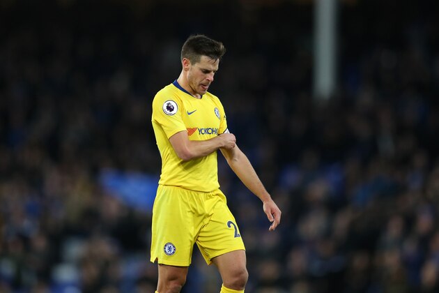 LIVERPOOL, ENGLAND - MARCH 17: Cesar Azpilicueta of Chelsea looks downcast after the Premier League match between Everton FC and Chelsea FC at Goodison Park on March 17, 2019 in Liverpool, United Kingdom. (Photo by Catherine Ivill/Getty Images)