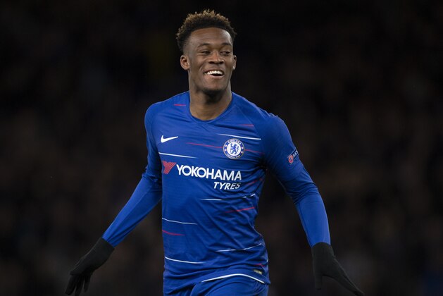 LONDON, ENGLAND - MARCH 07:  Callum Hudson-Odoi  of Chelsea celebrates his goal during the UEFA Europa League Round of 16 First Leg match between Chelsea and Dynamo Kyiv at Stamford Bridge on March 07, 2019 in London, England. (Photo by Visionhaus/Getty Images)