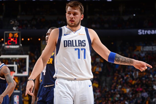 DENVER, CO - MARCH 14:  Luka Doncic #77 of the Dallas Mavericks looks on against the Denver Nuggets on March 14, 2019 at the Pepsi Center in Denver, Colorado. NOTE TO USER: User expressly acknowledges and agrees that, by downloading and/or using this photograph, user is consenting to the terms and conditions of the Getty Images License Agreement. Mandatory Copyright Notice: Copyright 2019 NBAE (Photo by Bart Young/NBAE via Getty Images)