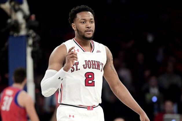 NEW YORK, NEW YORK - MARCH 13:  Shamorie Ponds #2 of the St. John's Red Storm celebrates the play against the DePaul Blue Demons during the first round of the 2019 Big East men's basketball tournament at Madison Square Garden on March 13, 2019 in New York City. (Photo by Steven Ryan/Getty Images)