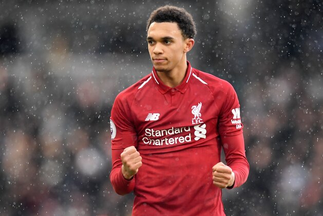 LONDON, ENGLAND - MARCH 17:   Trent Alexander-Arnold of Liverpool reacts during the Premier League match between Fulham FC and Liverpool FC at Craven Cottage on March 17, 2019 in London, United Kingdom. (Photo by Michael Regan/Getty Images)