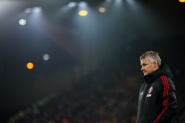 WOLVERHAMPTON, ENGLAND - MARCH 16:  Ole Gunnar Solskjaer the head coach / manager of Manchester United looks on during the FA Cup Quarter Final match between Wolverhampton Wanderers and Manchester United at Molineux on March 16, 2019 in Wolverhampton, England. (Photo by Matthew Ashton - AMA/Getty Images)
