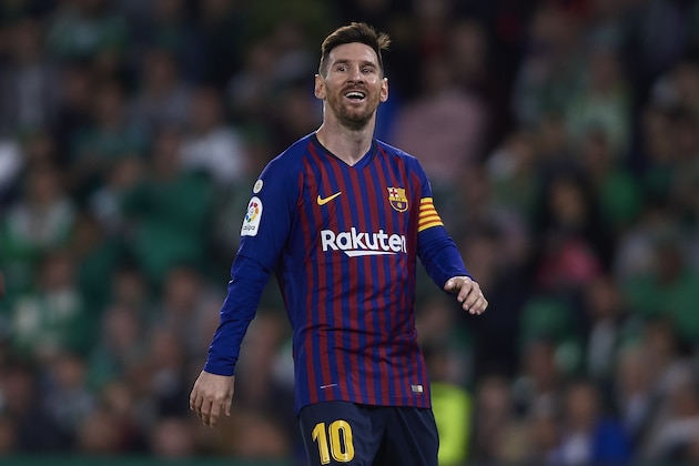 SEVILLE, SPAIN - MARCH 17: Lionel Messi of FC Barcelona reacts during the La Liga match between Real Betis Balompie and FC Barcelona at Estadio Benito Villamarin on March 17, 2019 in Seville, Spain. (Photo by Quality Sport Images/Getty Images)
