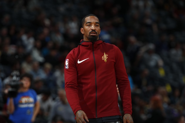 Cleveland Cavaliers guard JR Smith (5) in the first half of an NBA basketball game Wednesday, March 7, 2018, in Denver. (AP Photo/David Zalubowski)
