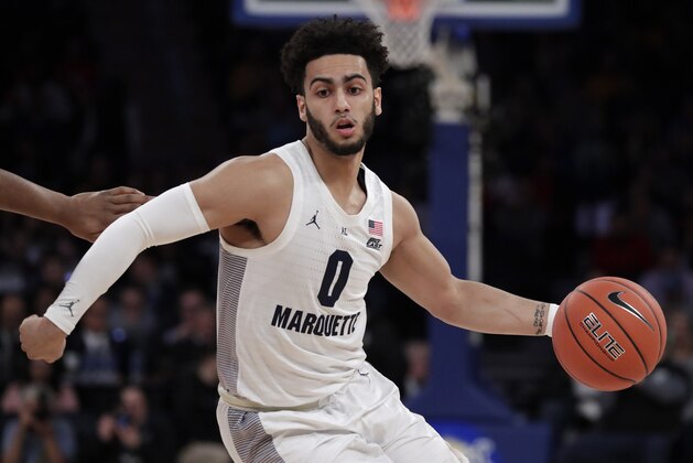 Marquette guard Markus Howard drives against St. John's during the first half of an NCAA college basketball game in the Big East men's tournament, Thursday, March 14, 2019, in New York. (AP Photo/Julio Cortez) Marquette guard Markus Howard drives against St. John's during the first half of an NCAA college basketball game in the Big East men's tournament, Thursday, March 14, 2019, in New York. (AP Photo/Julio Cortez)