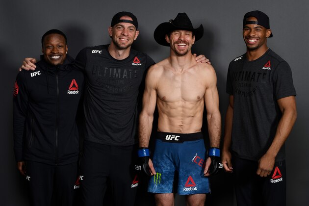 NEW YORK, NY - JANUARY 19:  Donald Cerrone poses for a portrait backstage with his team during the UFC Fight Night event at the Barclays Center on January 19, 2019 in the Brooklyn borough of New York City. (Photo by Mike Roach/Zuffa LLC/Zuffa LLC via Getty Images)