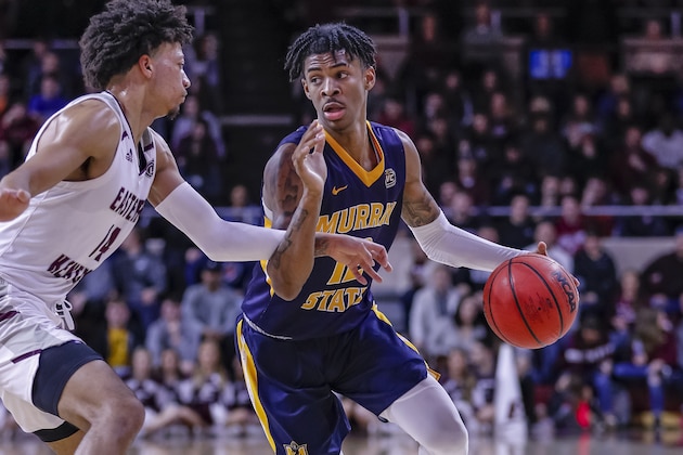 RICHMOND, KY - FEBRUARY 16: Ja Morant #12 of the Murray State Racers brings the ball up court during the game against the Eastern Kentucky Colonels at CFSB Center on February 16, 2019 in Murray, Kentucky. (Photo by Michael Hickey/Getty Images)