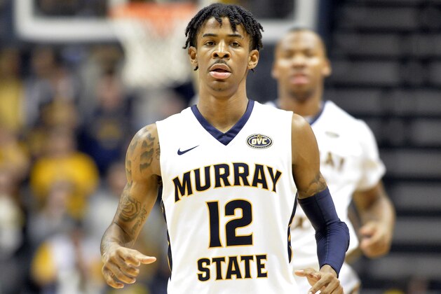 Murray State's Ja Morant in action during the first half of an NCAA college basketball game against SIU - Edwardsville in Murray, Ky., Saturday, Feb. 9, 2019. (AP Photo/Timothy D. Easley)