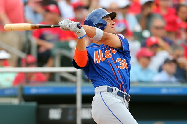 JUPITER, FL - MARCH 14: Michael Conforto #30 of the New York Mets in action against the St. Louis Cardinals during a spring training baseball game at Roger Dean Stadium on March 14, 2019 in Jupiter, Florida. The game ended in 1-1 tie after nine innings of play. (Photo by Rich Schultz/Getty Images)