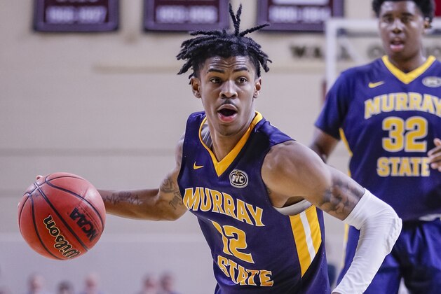 RICHMOND, KY - FEBRUARY 16: Ja Morant #12 of the Murray State Racers brings the ball up court during the game against the Eastern Kentucky Colonels at CFSB Center on February 16, 2019 in Murray, Kentucky. (Photo by Michael Hickey/Getty Images)