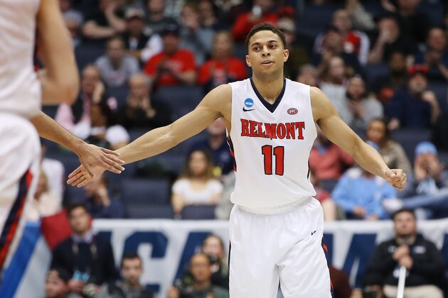 DAYTON, OHIO - MARCH 19: Kevin McClain #11 of the Belmont Bruins reacts during the second half against the Temple Owls in the First Four of the 2019 NCAA Men's Basketball Tournament at UD Arena on March 19, 2019 in Dayton, Ohio. (Photo by Gregory Shamus/Getty Images)
