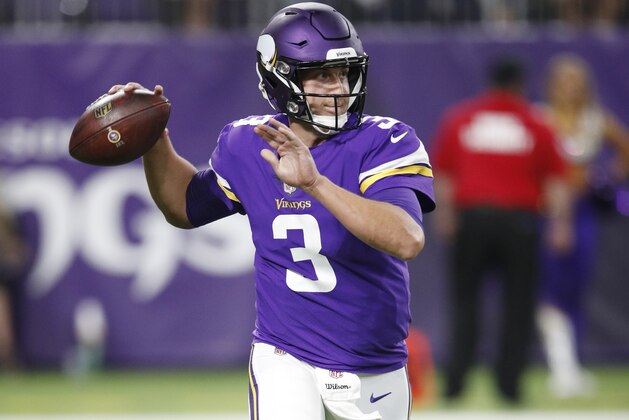 MINNEAPOLIS, MN - AUGUST 24: Trevor Siemian #3 of the Minnesota Vikings looks to pass the ball during a preseason game against the Seattle Seahawks at U.S. Bank Stadium on August 24, 2018 in Minneapolis, Minnesota. (Photo by Joe Robbins/Getty Images)