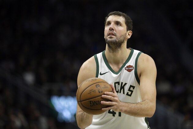 Milwaukee Bucks' Nikola Mirotic shoots a free throw during the second half of an NBA basketball game against the Charlotte Hornets Saturday, March 9, 2019, in Milwaukee. (AP Photo/Aaron Gash)