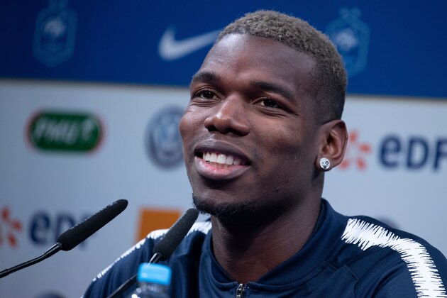 France's midfielder Paul Pogba attends a press conference in Clairefontaine-en-Yvelines, southwest of Paris, on March 20, 2019, as his team prepares for the upcoming Euro 2020 Group H qualification football matches against Moldova and Iceland. (Photo by Thomas SAMSON / AFP)        (Photo credit should read THOMAS SAMSON/AFP/Getty Images)