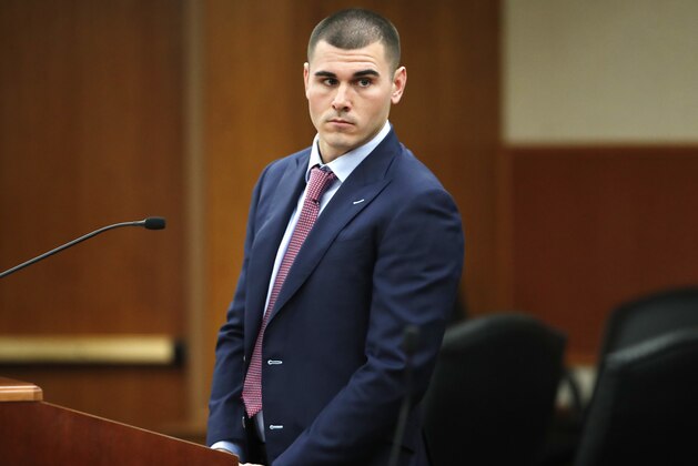 Denver Broncos backup quarterback Chad Kelly appears for a hearing in the Arapahoe County Courthouse, Wednesday, Oct. 24, 2018, in Centennial, Colo. Kelly was arrested early Tuesday, Oct. 23, on suspicion of criminal trespass in Englewood, Colo. The The Broncos waived Kelly on Wednesday. (AP Photo/David Zalubowski, Pool)