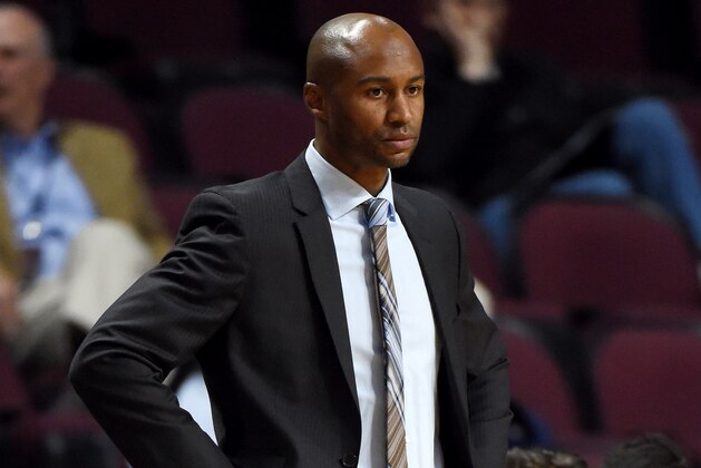 LAS VEGAS, NV - MARCH 03:  Head coach Lamont Smith of the San Diego Toreros looks on during a first-round game of the West Coast Conference Basketball Tournament against the Portland Pilots at the Orleans Arena on March 3, 2017 in Las Vegas, Nevada. Portland won 60-55.  (Photo by Ethan Miller/Getty Images)