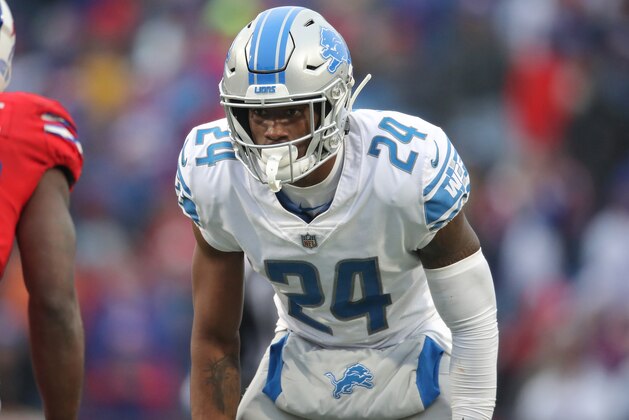 BUFFALO, NY - DECEMBER 16: Nevin Lawson #24 of the Detroit Lions lines up before the play in the fourth quarter during NFL game action against the Buffalo Bills at New Era Field on December 16, 2018 in Buffalo, New York. (Photo by Tom Szczerbowski/Getty Images)