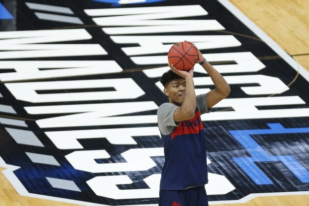 Gonzaga's Rui Hachimura shoots during practice for the NCAA men's college basketball tournament Wednesday, March 20, 2019, in Salt Lake City. Gonzaga plays Fairleigh Dickinson on Thursday. (AP Photo/Rick Bowmer)
