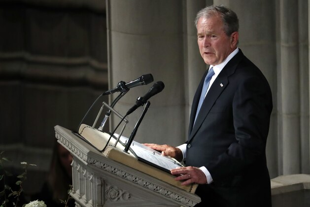 Former President George W. Bush speaks at a memorial service for Sen. John McCain, R-Ariz., at Washington National Cathedral in Washington, Saturday, Sept. 1, 2018. McCain died Aug. 25, from brain cancer at age 81. (AP Photo/Pablo Martinez Monsivais)