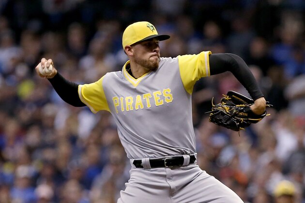 MILWAUKEE, WI - AUGUST 24:  Joe Musgrove #59 of the Pittsburgh Pirates pitches in the second inning against the Milwaukee Brewers at Miller Park on August 24, 2018 in Milwaukee, Wisconsin.  All players across MLB will wear nicknames on their backs as well as colorful, non-traditional uniforms featuring alternate designs inspired by youth-league uniforms. (Photo by Dylan Buell/Getty Images)