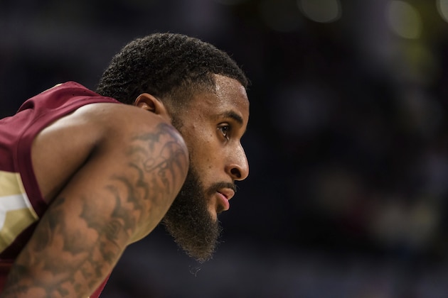 Florida State forward Phil Cofer (0) rests during a break in the second half of an NCAA college basketball game against Georgia Tech Saturday, Feb. 16, 2019, in Atlanta. Florida State won 69-47. (AP Photo/Danny Karnik)