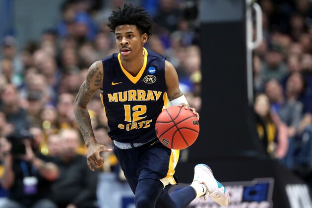 HARTFORD, CONNECTICUT - MARCH 21:  Ja Morant #12 of the Murray State Racers drives the ball down court during the first round game of the 2019 NCAA Men's Basketball Tournament against the Marquette Golden Eagles at XL Center on March 21, 2019 in Hartford, Connecticut. (Photo by Rob Carr/Getty Images)
