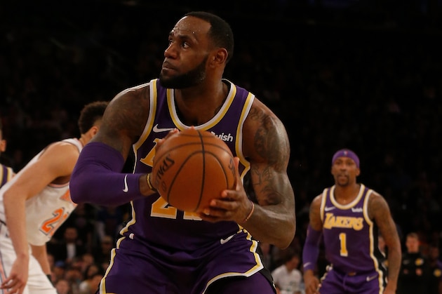 NEW YORK, NY - MARCH 17:  (NEW YORK DAILIES OUT)    LeBron James #23 of the Los Angeles Lakers in action against the New York Knicks at Madison Square Garden on March 17, 2019 in New York City. The Knicks defeated the Lakers 124-123. NOTE TO USER: User expressly acknowledges and agrees that, by downloading and/or using this Photograph, user is consenting to the terms and conditions of the Getty Images License Agreement.  (Photo by Jim McIsaac/Getty Images)