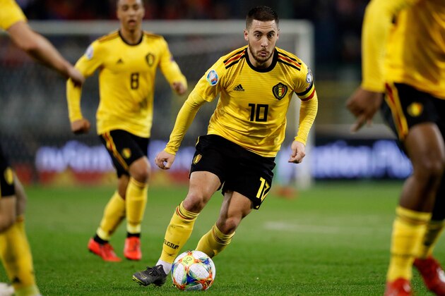BRUSSEL, BELGIUM - MARCH 21: Eden Hazard of Belgium  during the  EURO Qualifier match between Belgium  v Russia  at the Koning Boudewijn Stadium on March 21, 2019 in Brussel Belgium (Photo by Cees van Hoogdalem/Soccrates/Getty Images)