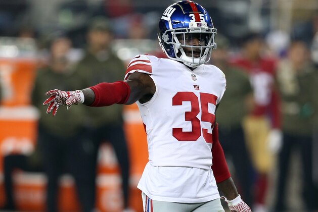 SANTA CLARA, CA - NOVEMBER 12:  Curtis Riley #35 of the New York Giants in action during the game against the San Francisco 49ers at Levi Stadium on November 11, 2018 in Santa Clara, CA. The Giants defeated the 49ers 27-23.  (Photo by Rob Leiter via Getty Images)
