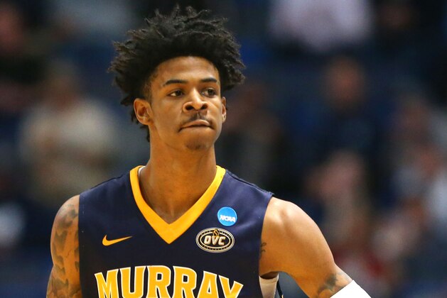 HARTFORD, CONNECTICUT - MARCH 21:  Ja Morant #12 of the Murray State Racers reacts against the Marquette Golden Eagles during their first round game of the 2019 NCAA Men's Basketball Tournament at XL Center on March 21, 2019 in Hartford, Connecticut. (Photo by Maddie Meyer/Getty Images)