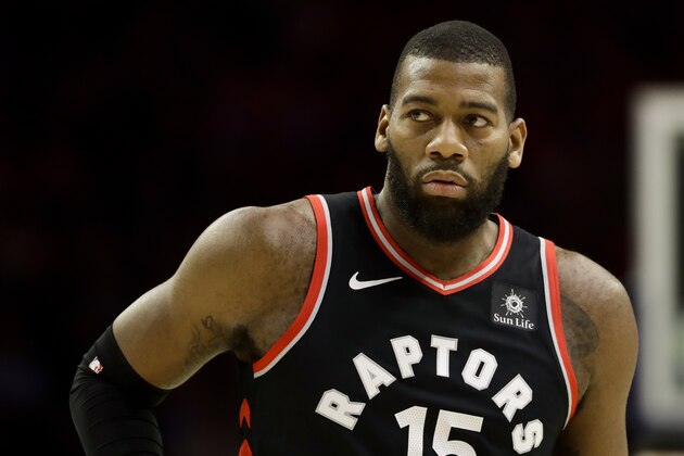 Toronto Raptors' Greg Monroe in a action during an NBA basketball game against the Philadelphia 76ers, Tuesday, Feb. 5, 2019, in Philadelphia. (AP Photo/Matt Slocum)