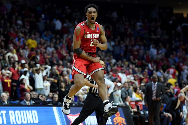 TULSA, OKLAHOMA - MARCH 22: Musa Jallow #2 of the Ohio State Buckeyes celebrates after defeating the Iowa State Cyclones in the first round game of the 2019 NCAA Men's Basketball Tournament at BOK Center on March 22, 2019 in Tulsa, Oklahoma. (Photo by Harry How/Getty Images)