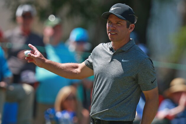 PALM HARBOR, FLORIDA - MARCH 23:  Paul Casey of England reacts on the fourth green during the third round of the Valspar Championship on the Copperhead course at Innisbrook Golf Resort on March 23, 2019 in Palm Harbor, Florida. (Photo by Matt Sullivan/Getty Images)