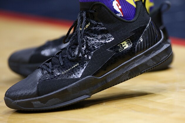 NEW ORLEANS, LA - MARCH 22:  Big Baller Brand shoes are seen worn by Lonzo Ball #2 of the Los Angeles Lakers during the first half against the New Orleans Pelicans at the Smoothie King Center on March 22, 2018 in New Orleans, Louisiana. NOTE TO USER: User expressly acknowledges and agrees that, by downloading and or using this photograph, User is consenting to the terms and conditions of the Getty Images License Agreement.  (Photo by Jonathan Bachman/Getty Images)