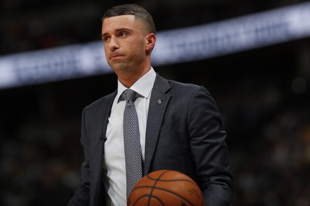 Minnesota Timberwolves head coach Ryan Saunders in the second half of an NBA basketball game Tuesday, March 12, 2019, in Denver. The Nuggets won 133-107. (AP Photo/David Zalubowski)