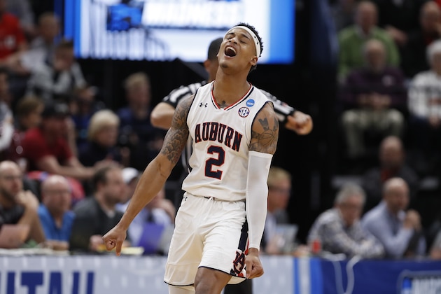 Auburn guard Bryce Brown (2) reacts against New Mexico State during a first round men's college basketball game in the NCAA Tournament Thursday, March 21, 2019, in Salt Lake City. (AP Photo/Jeff Swinger)