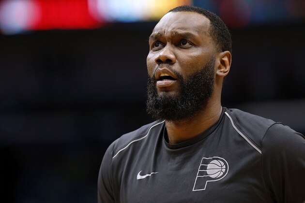 NEW ORLEANS, LA - MARCH 21:  Al Jefferson #25 of the Indiana Pacers warms up before a game against the New Orleans Pelicans at the Smoothie King Center on March 21, 2018 in New Orleans, Louisiana. NOTE TO USER: User expressly acknowledges and agrees that, by downloading and or using this photograph, User is consenting to the terms and conditions of the Getty Images License Agreement.  (Photo by Jonathan Bachman/Getty Images)