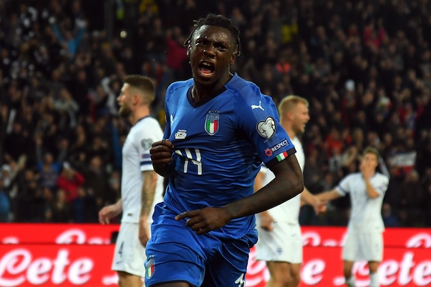 UDINE, ITALY - MARCH 23:  Moise Kean of Italy  celebrates after scoring his team second goal during the 2020 UEFA European Championships group J qualifying match between Italy and Finland at Stadio Friuli on March 23, 2019 in Udine, Italy.  (Photo by Alessandro Sabattini/Getty Images)