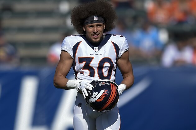 Denver Broncos running back Phillip Lindsay warms up prior to an NFL football game against the Los Angeles Chargers Sunday, Nov. 18, 2018, in Carson, Calif. (AP Photo/Kelvin Kuo)