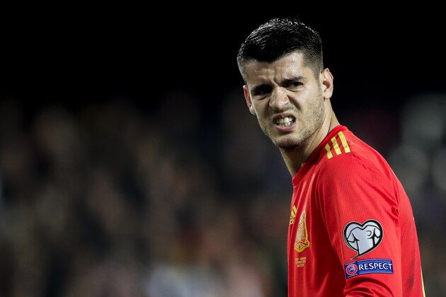 VALENCIA, SPAIN - MARCH 23: Alavaro Morata of Spain  during the  EURO Qualifier match between Spain  v Norway  at the Estadio de Mestalla on March 23, 2019 in Valencia Spain (Photo by David S. Bustamante/Soccrates/Getty Images)