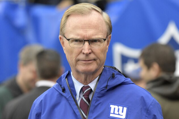 New York Giants owner John Mara walks on the field prior to an NFL football game against the Chicago Bears, Sunday, Dec. 2, 2018, in East Rutherford, N.J. (AP Photo/Bill Kostroun)