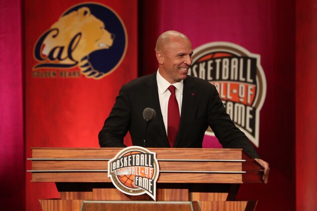 SPRINGFIELD, MA - SEPTEMBER 7: Inductee Jason Kidd speaks to the crowd during the 2018 Basketball Hall of Fame Enshrinement Ceremony on September 7, 2018 at Symphony Hall in Springfield, Massachusetts. NOTE TO USER: User expressly acknowledges and agrees that, by downloading and/or using this photograph, user is consenting to the terms and conditions of the Getty Images License Agreement. Mandatory Copyright Notice: Copyright 2018 NBAE (Photo by Nathaniel S. Butler/NBAE via Getty Images)