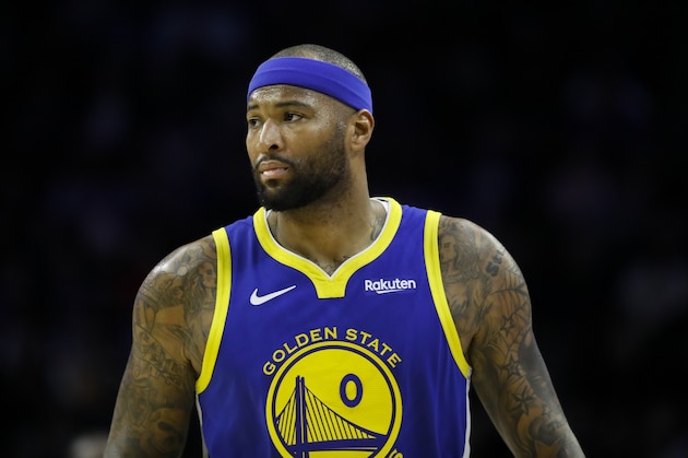 Golden State Warriors' DeMarcus Cousins in action during an NBA basketball game against the Philadelphia 76ers, Saturday, March 2, 2019, in Philadelphia. (AP Photo/Matt Slocum)