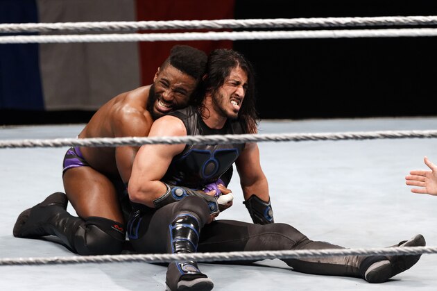 PARIS, FRANCE - MAY 19:  Cedric Alexander (L) in action vs Mustafa Ali during WWE Live AccorHotels Arena Popb Paris Bercy on May 19, 2018 in Paris, France.  (Photo by Sylvain Lefevre/Getty Images)