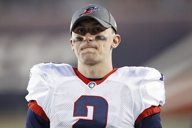 MEMPHIS, TN - MARCH 24: Johnny Manziel #2 of the Memphis Express looks on from the sideline during the game against the Birmingham Iron at Liberty Bowl Memorial Stadium on March 24, 2019 in Memphis, Tennessee. Memphis won 31-25 in overtime. (Photo by Joe Robbins/AAF/Getty Images)