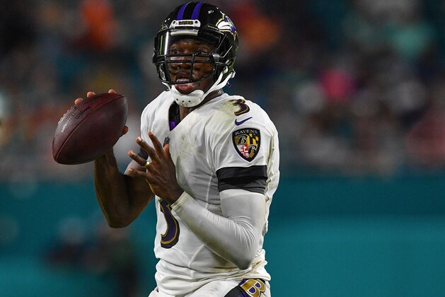 MIAMI, FL - AUGUST 25: Robert Griffin III #3 of the Baltimore Ravens in action during a preseason game against the Miami Dolphins at Hard Rock Stadium on August 25, 2018 in Miami, Florida. (Photo by Mark Brown/Getty Images)