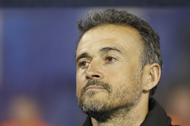 Spain coach Luis Enrique watches his players during the UEFA Nations League soccer match between Croatia and Spain at the Maksimir stadium in Zagreb, Croatia, Thursday, Nov. 15, 2018. (AP Photo/Darko Bandic)